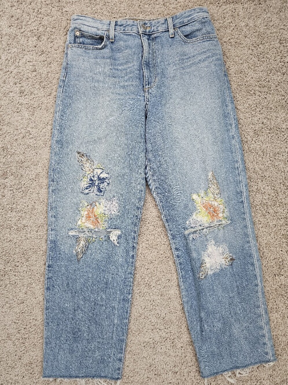 Joe's Jeans Debbie High Rise Straight Crop Women's Sz 29 Embroidered Distressed